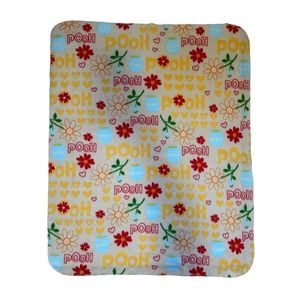 Disney Pooh Floral Flower Hearts Jar Hunny Red Yellow Fleece Blanket Throw Kids